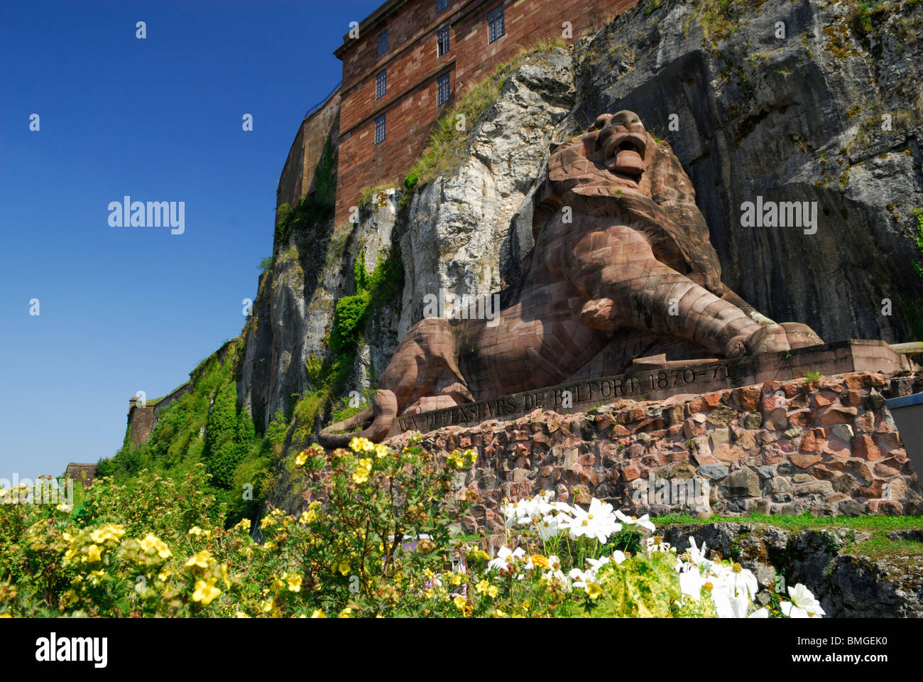 'La sculpture du Lion de Belfort Belfort vers le bas de la citadelle. Le Territoire de Belfort, Franche Comte region, France Banque D'Images