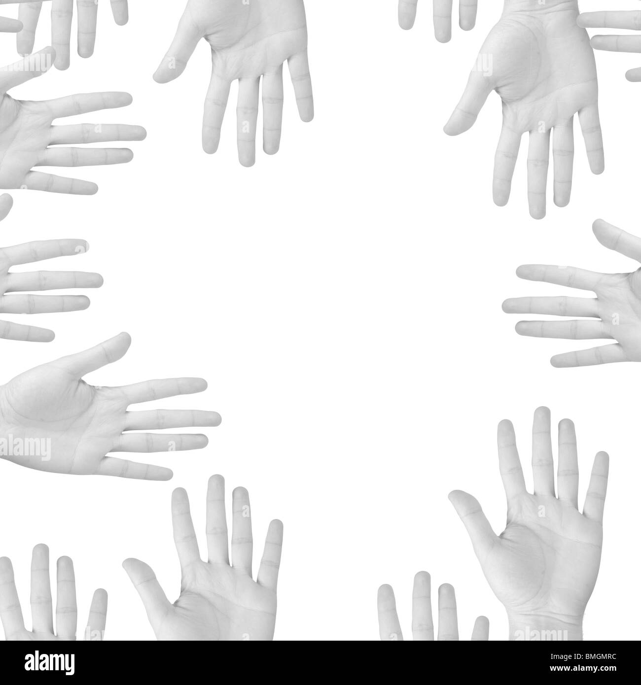 De nombreuses mains isolé sur fond blanc Banque D'Images