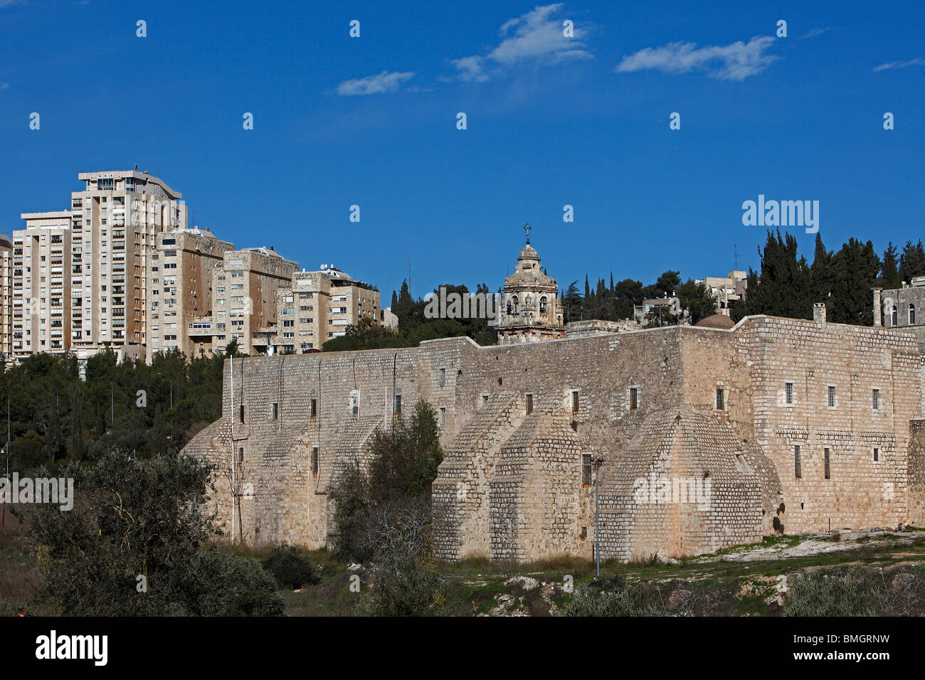 Israël, Jérusalem, St. Cross,Monastère Patriarcat grec orthodoxe,remparts Banque D'Images