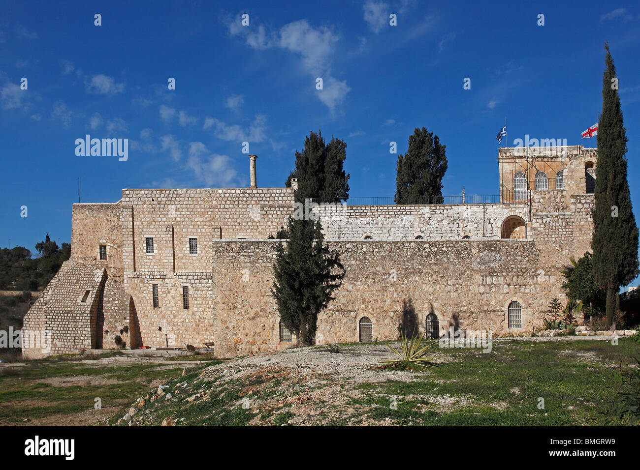 Israël, Jérusalem, St. Cross,Monastère Patriarcat grec orthodoxe,remparts Banque D'Images
