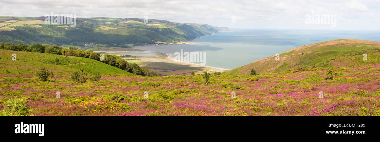 Panorama de la Baie d'Bossington Porlock Hill Parc National d'Exmoor, Somerset, England, UK Banque D'Images