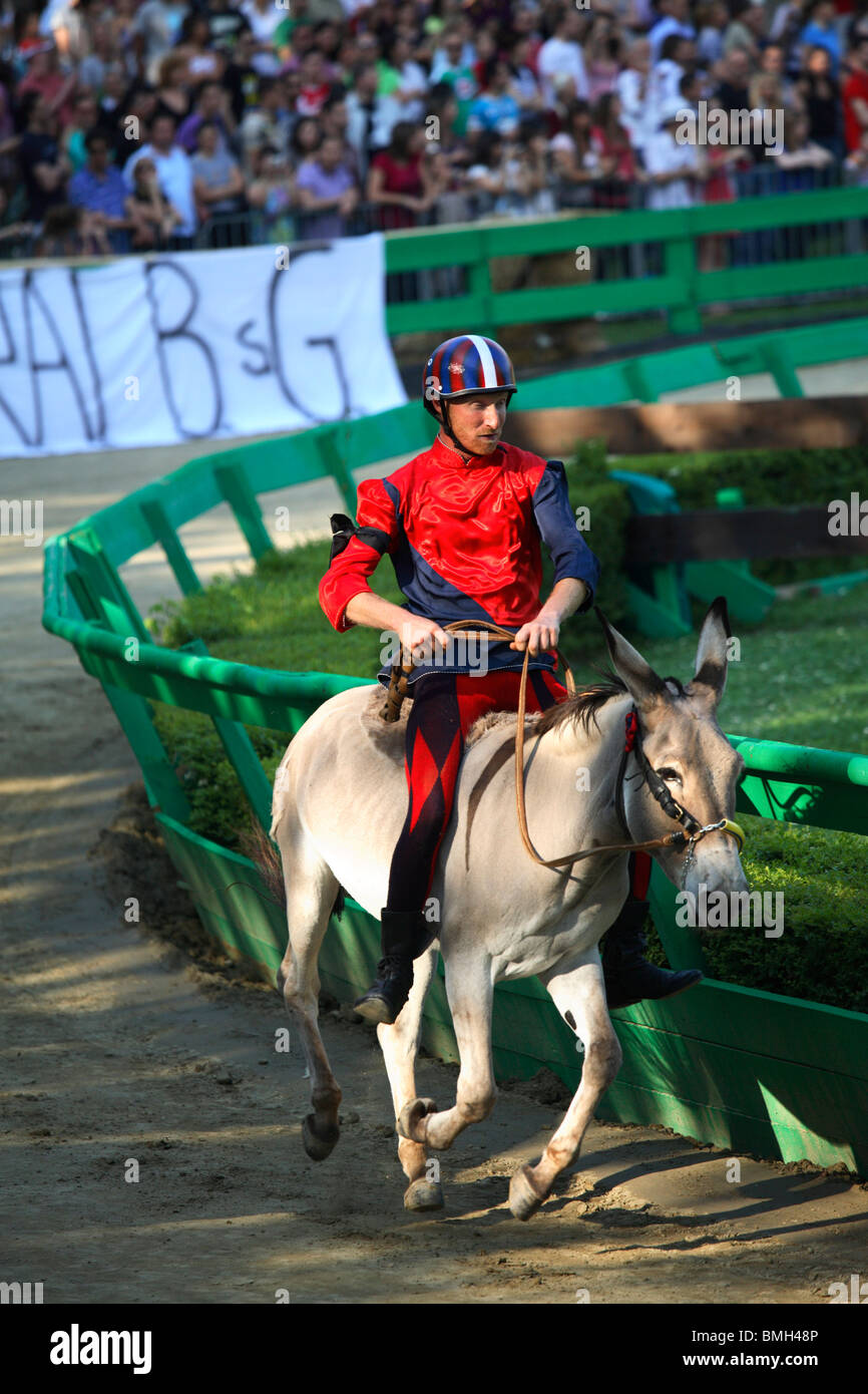 La race de l'âne (Palio San Maurelio) au Palio de Ferrare, Italie Banque D'Images