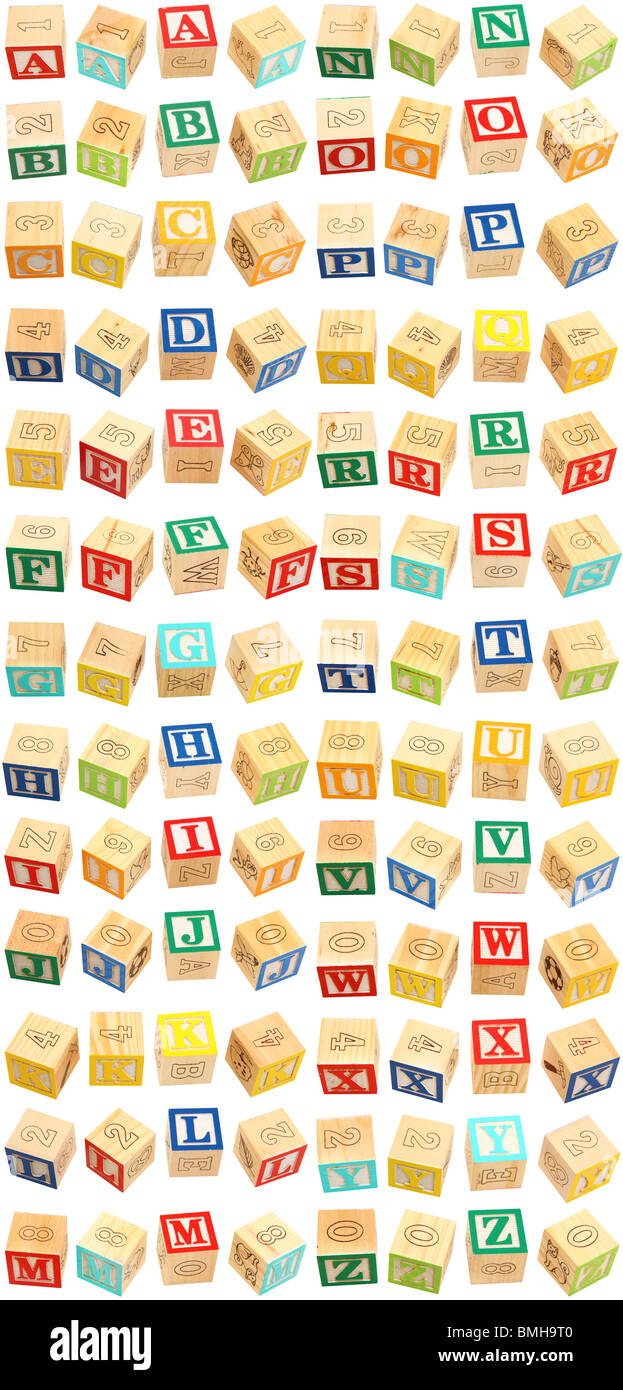 Alphabet blocks colorés avec des lettres de A à Z. Banque D'Images