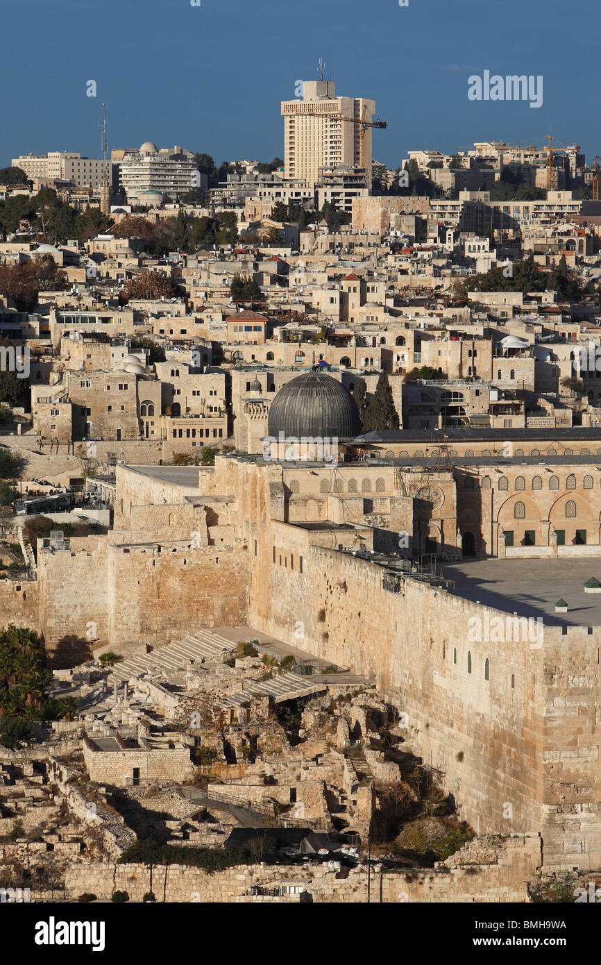 Israël, Jérusalem, mur de l'Est du Mont du Temple, la vieille ville, la mosquée El Aksa Banque D'Images