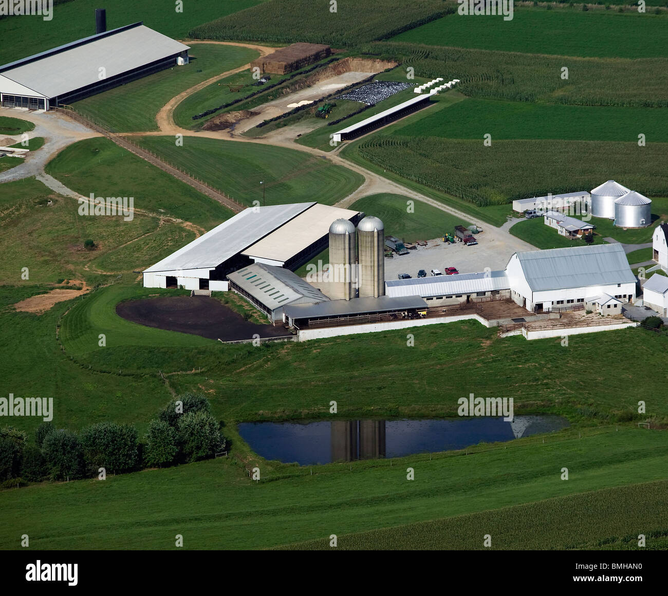 Vue aérienne de la ferme au-dessus de comté de Lancaster en Pennsylvanie Banque D'Images