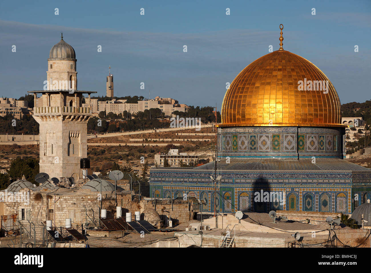 Israël, Jérusalem, Dôme du Rocher,Shaar Ha Hashalshelet,Mosquée Minaret Banque D'Images