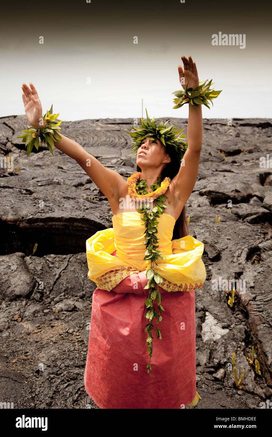 Danseuse de hula hawaïenne femelle Banque D'Images