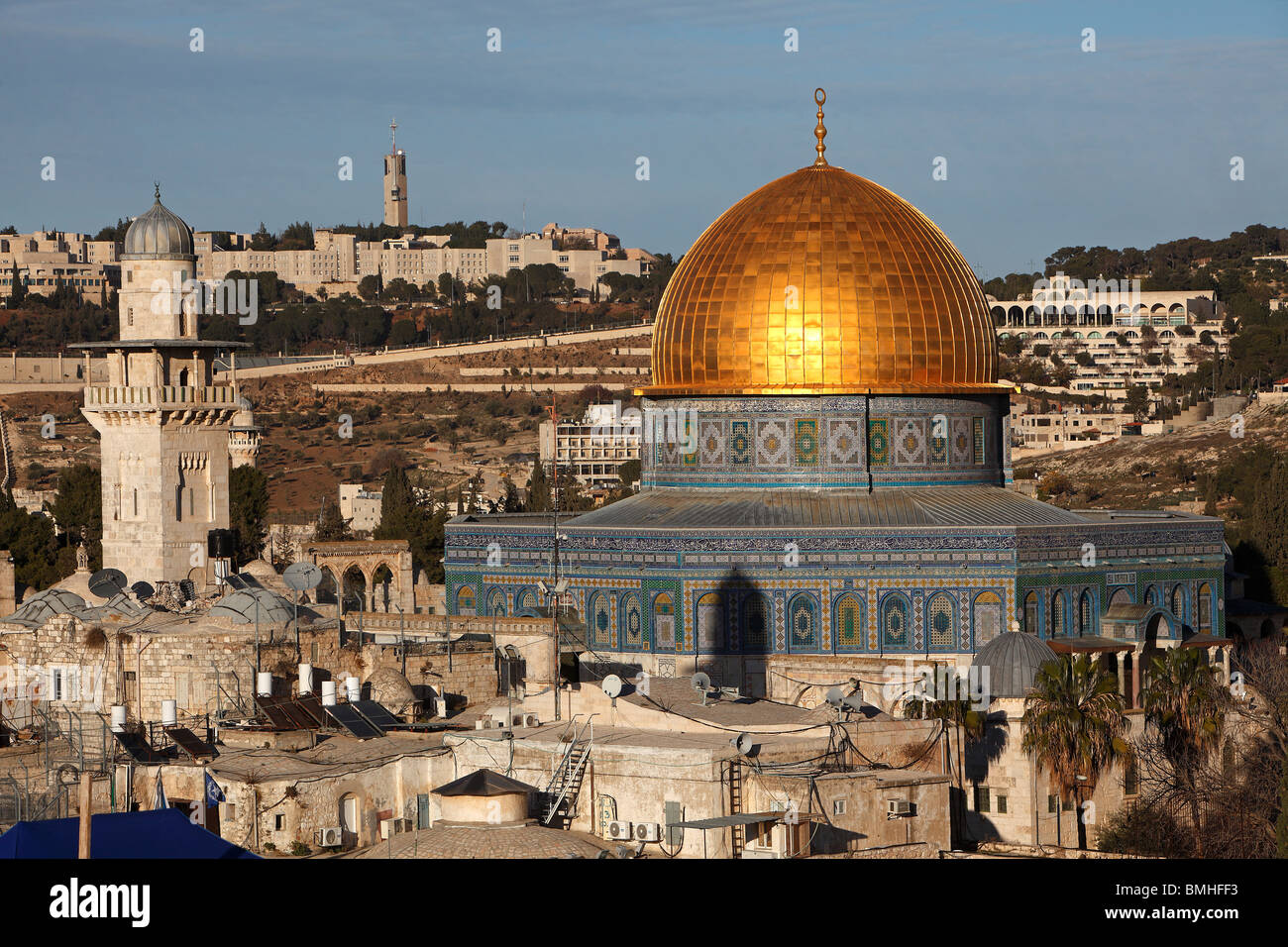 Israël, Jérusalem, Dôme du Rocher,Shaar Ha Hashalshelet,Mosquée Minaret Banque D'Images