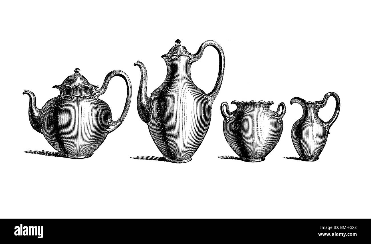 Gravure noir et blanc coupé isolé sur blanc. Illustration d'un élément d'art expose à la grande exposition de Londres 1851. Banque D'Images