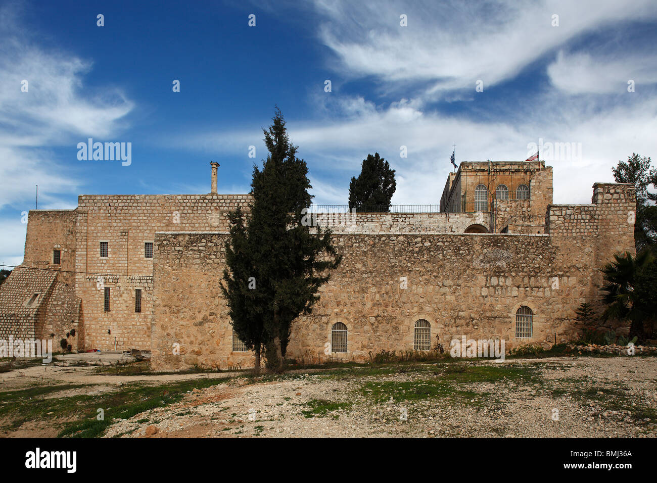 Israël, Jérusalem, St. Cross,Monastère Patriarcat grec orthodoxe,remparts Banque D'Images