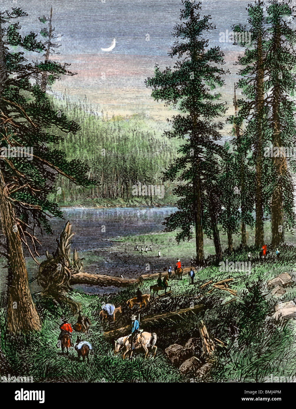 George M. Wheeler's expedition explorer la Sangre de Cristo Range au Colorado et au Nouveau Mexique, 1870. À la main, gravure sur bois Banque D'Images