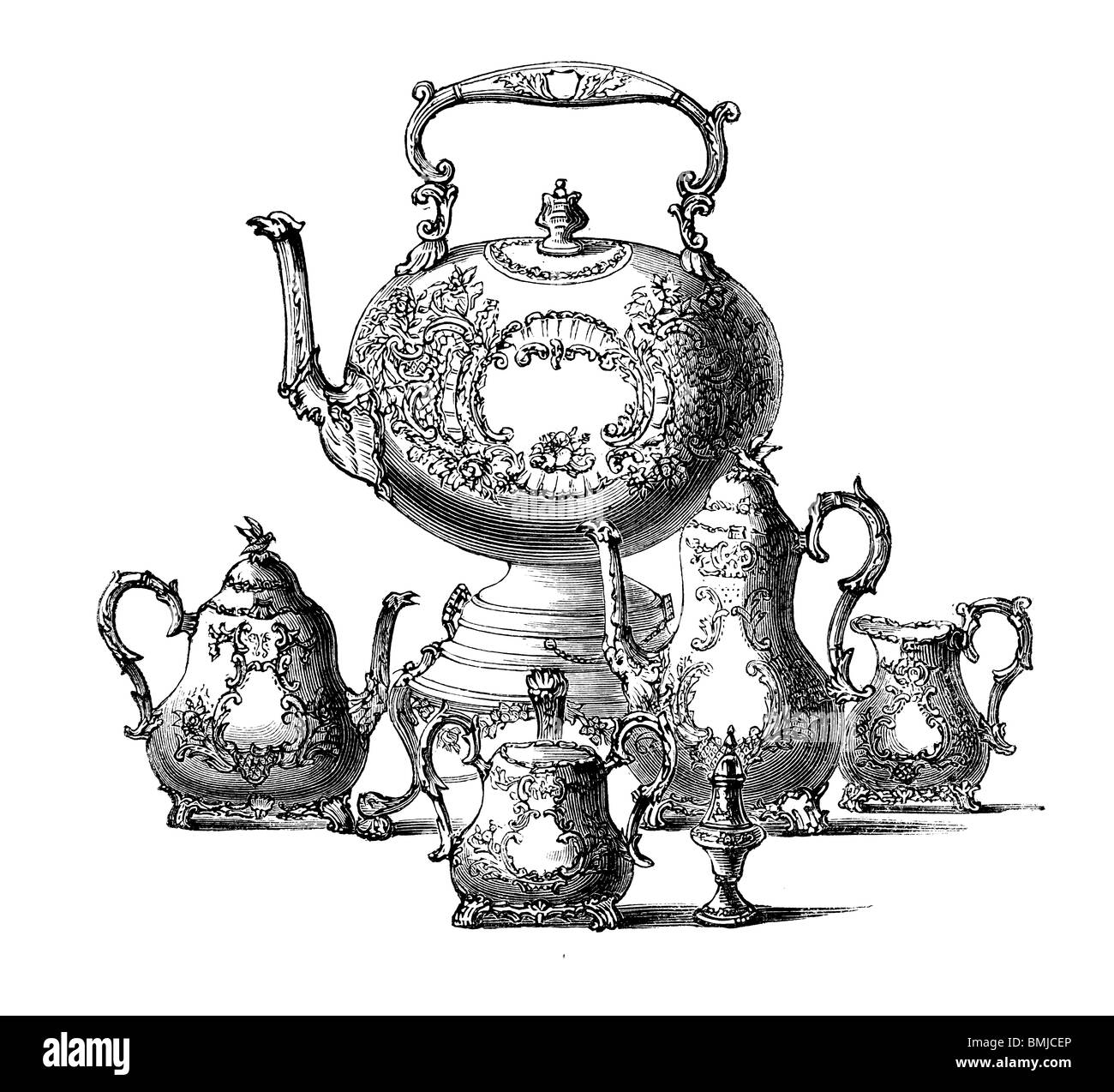 Gravure noir et blanc coupé isolé sur blanc. Illustration d'un élément d'art expose à la grande exposition de Londres 1851. Banque D'Images