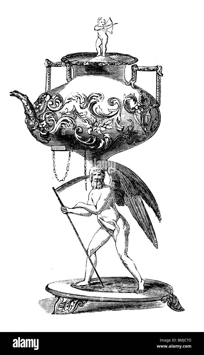 Gravure noir et blanc coupé isolé sur blanc. Illustration d'un élément d'art expose à la grande exposition de Londres 1851. Banque D'Images