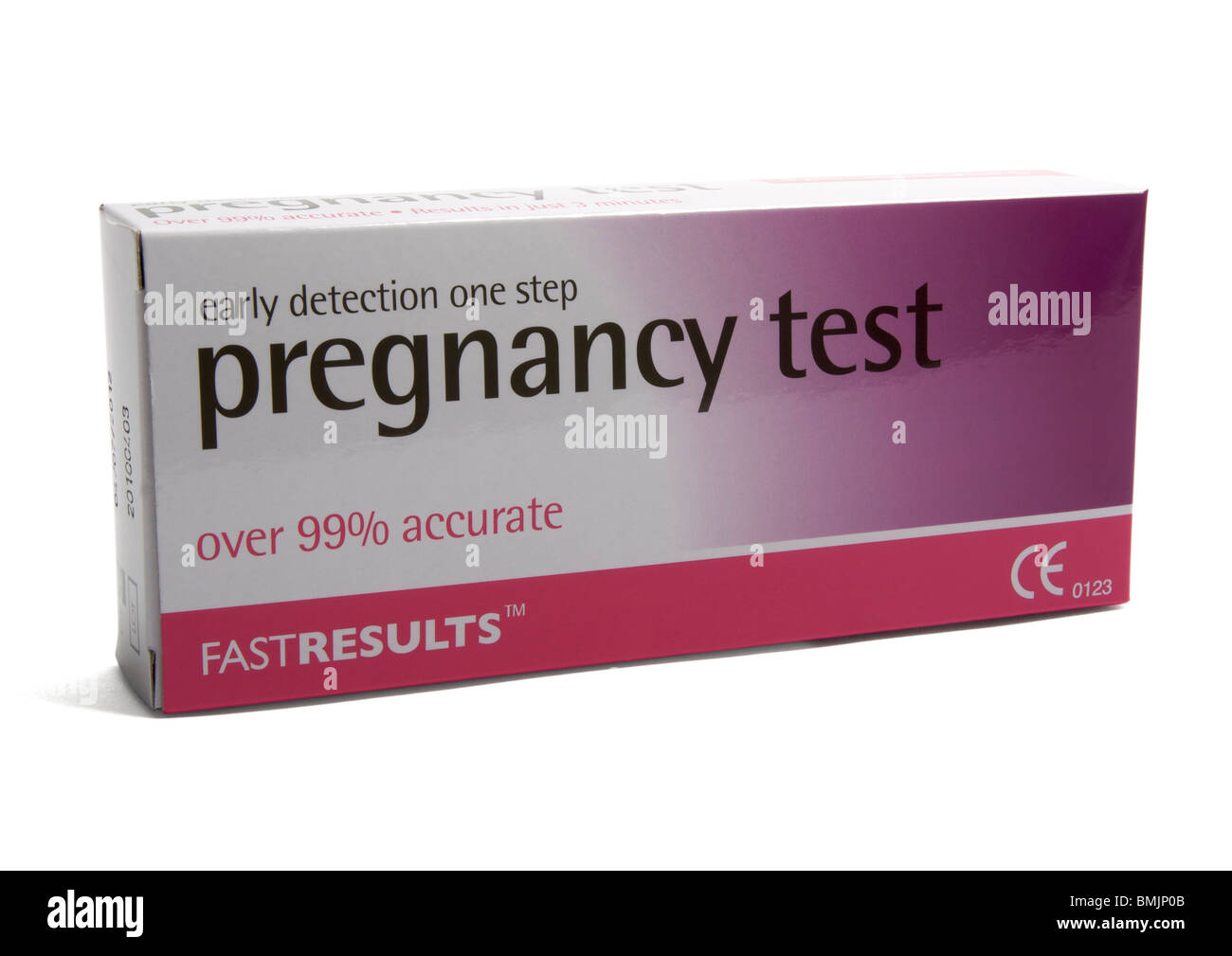Test de grossesse fort sur fond blanc Banque D'Images