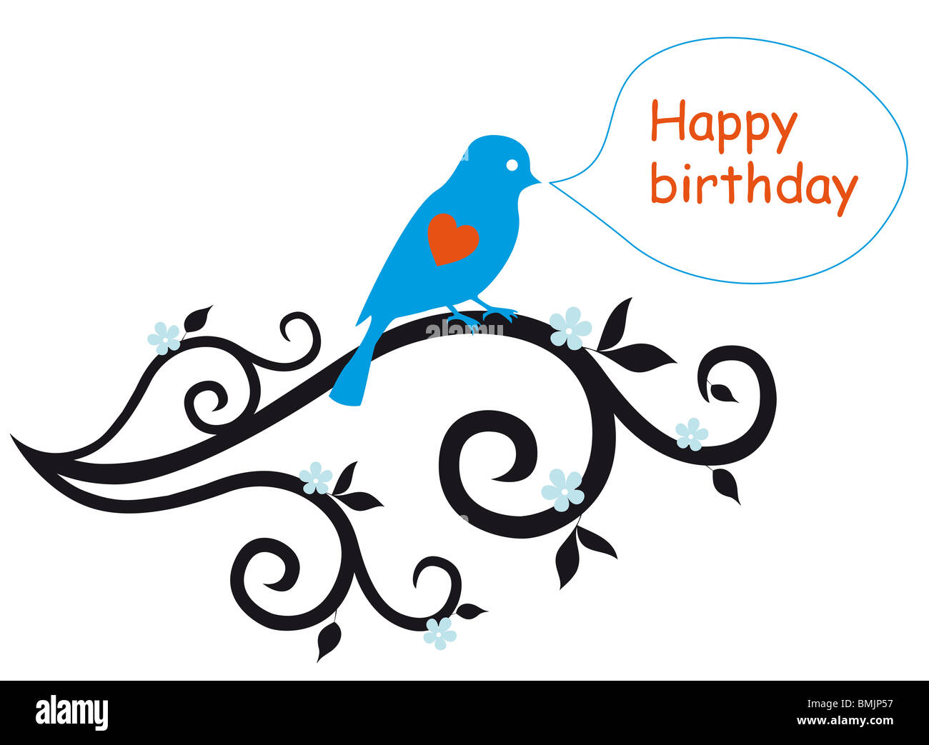 Joyeux Anniversaire Carte Avec Ornements Floraux Et D Oiseaux Photo Stock Alamy