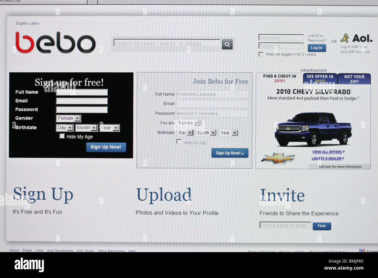 Communauté Réseau social bebo internet site web Banque D'Images