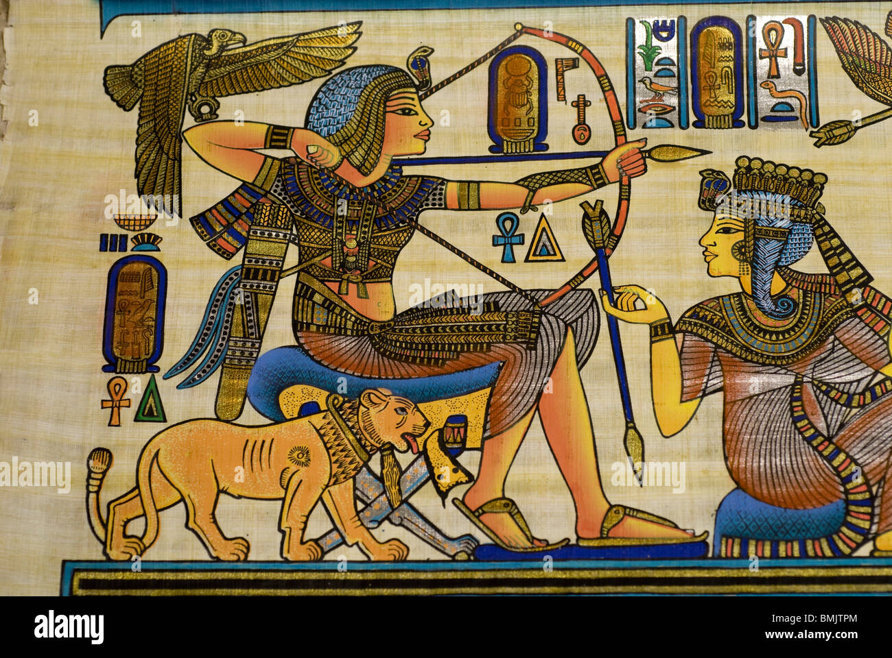 L'Égypte. L'artisanat égyptien, peinte à la scène de chasse de papyrus. PR Banque D'Images