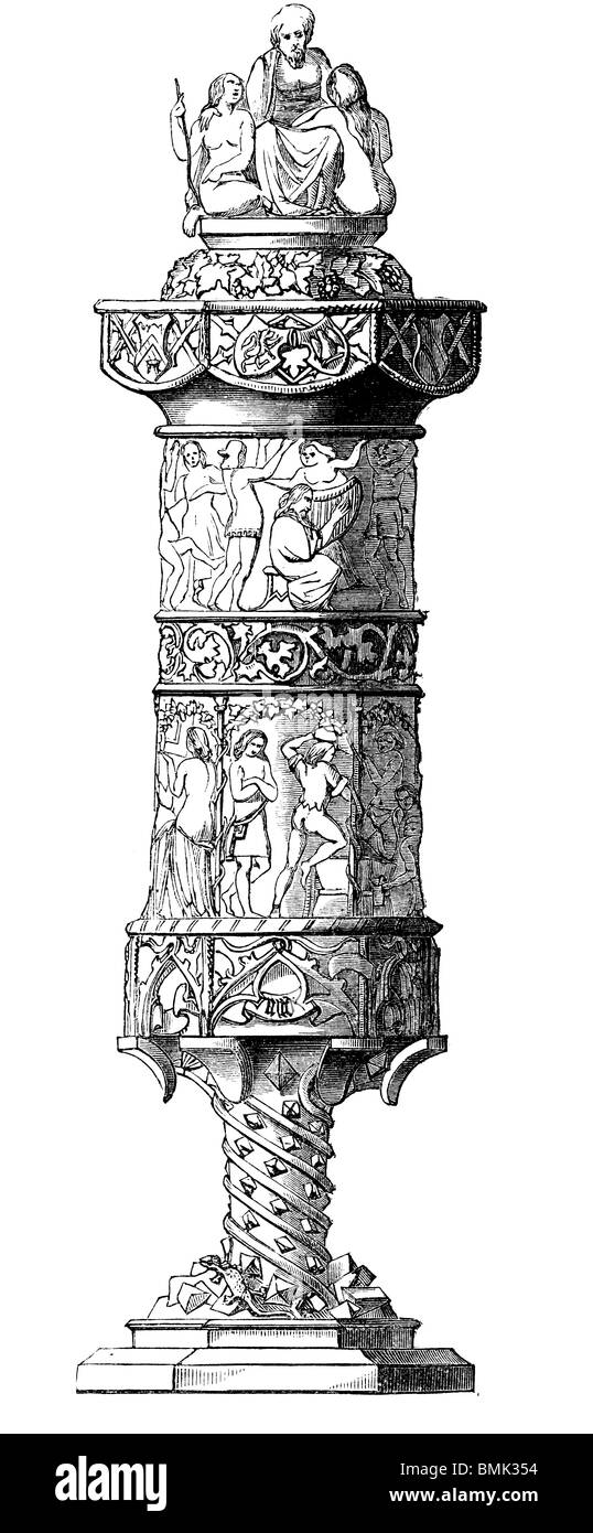 Gravure noir et blanc coupé isolé sur blanc. Illustration d'un élément d'art expose à la grande exposition de Londres 1851. Banque D'Images