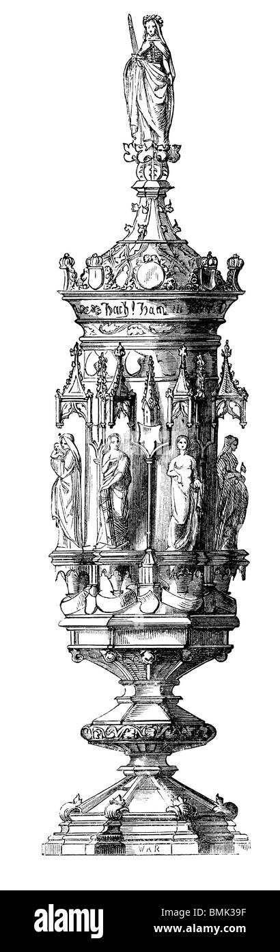 Gravure noir et blanc coupé isolé sur blanc. Illustration d'un élément d'art expose à la grande exposition de Londres 1851. Banque D'Images