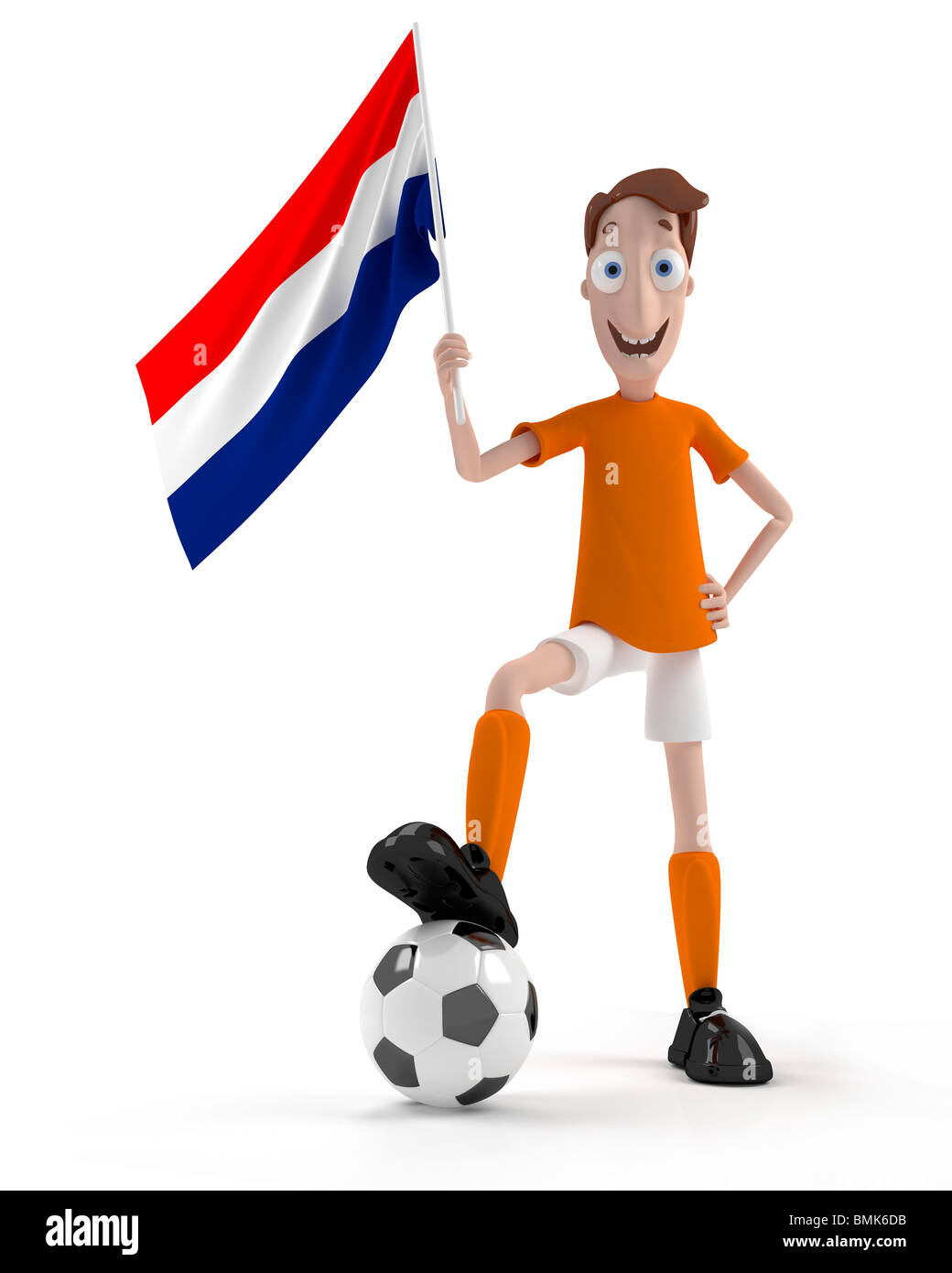 Smiling cartoon style joueur de foot avec ballon et Netherland flag Banque D'Images