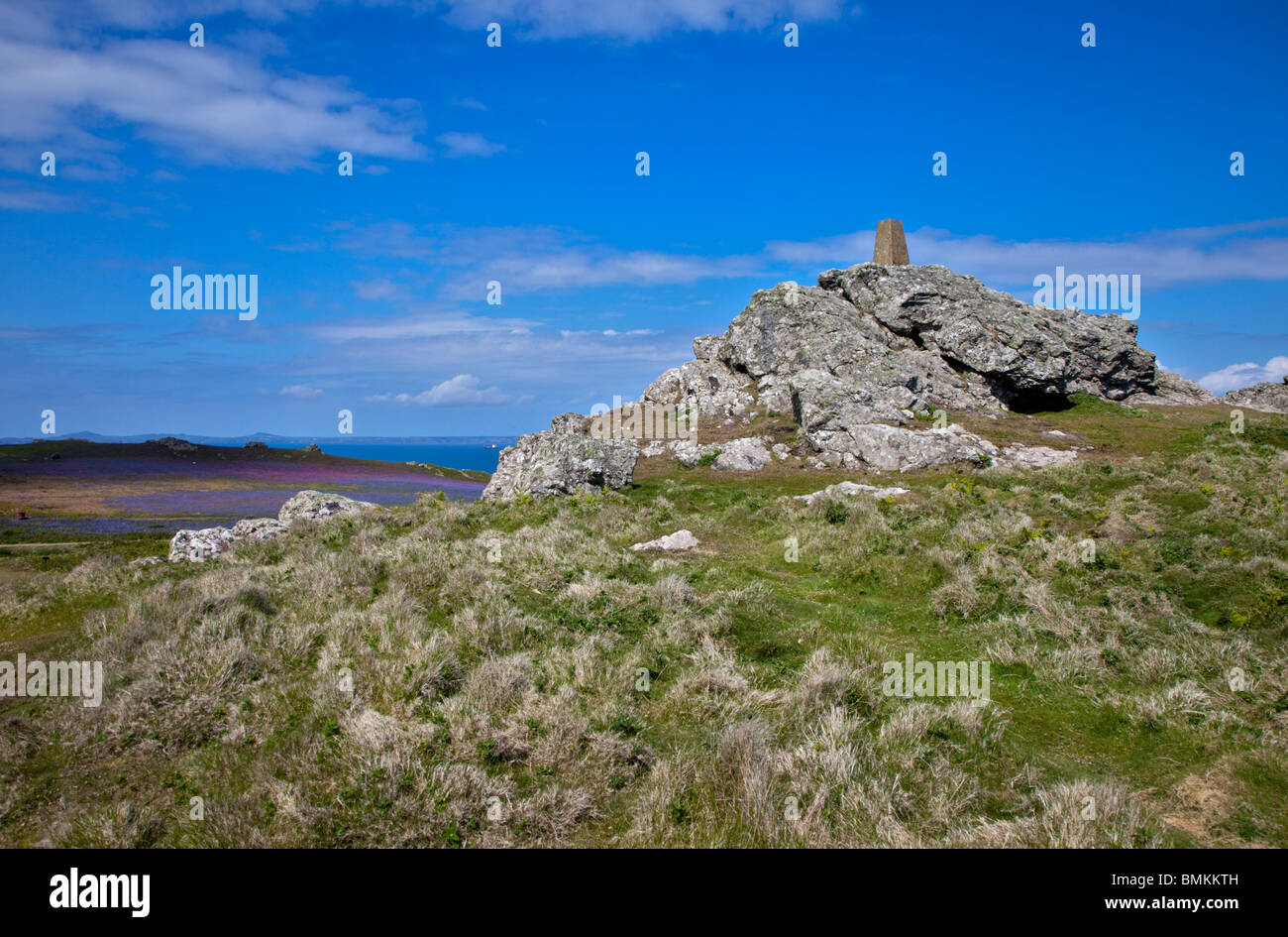 Point de triangulation sur l'île de Skomer, Pembrokeshire, Pays de Galles Banque D'Images