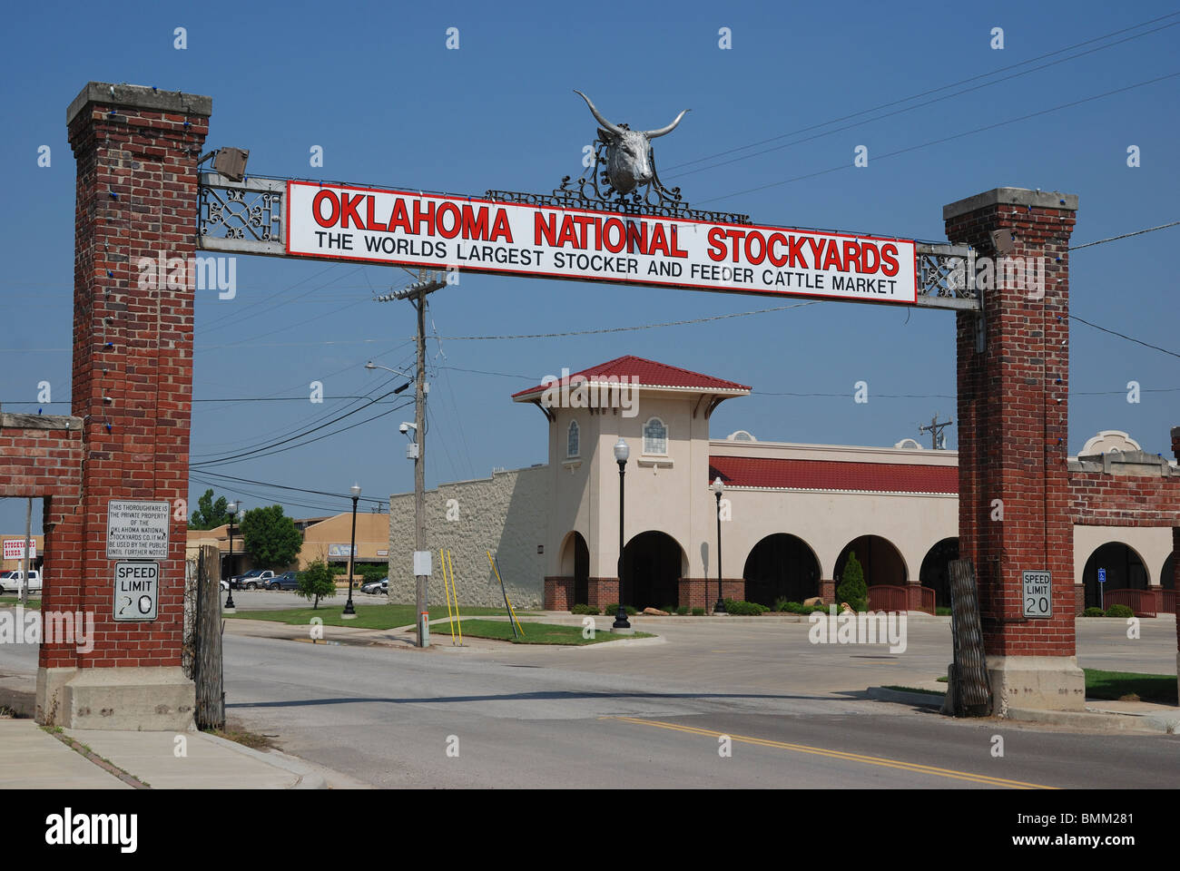 Le Texas Stockyards National marché au bétail à Stockyards City, Oklahoma City, Oklahoma, USA. Banque D'Images