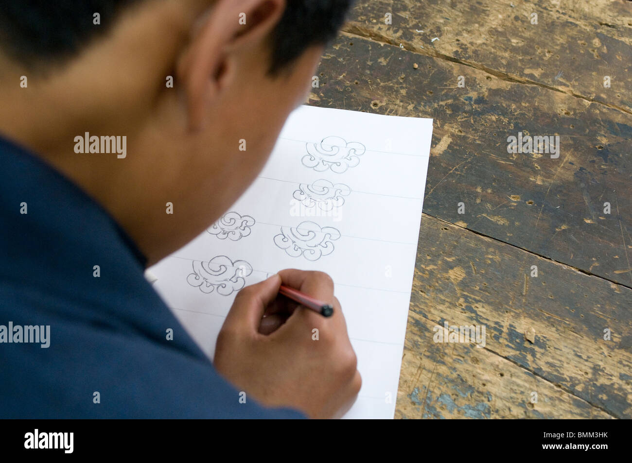 Tiroir de talent à l'école artistes de Thimpu. Bhoutan, Asie Banque D'Images