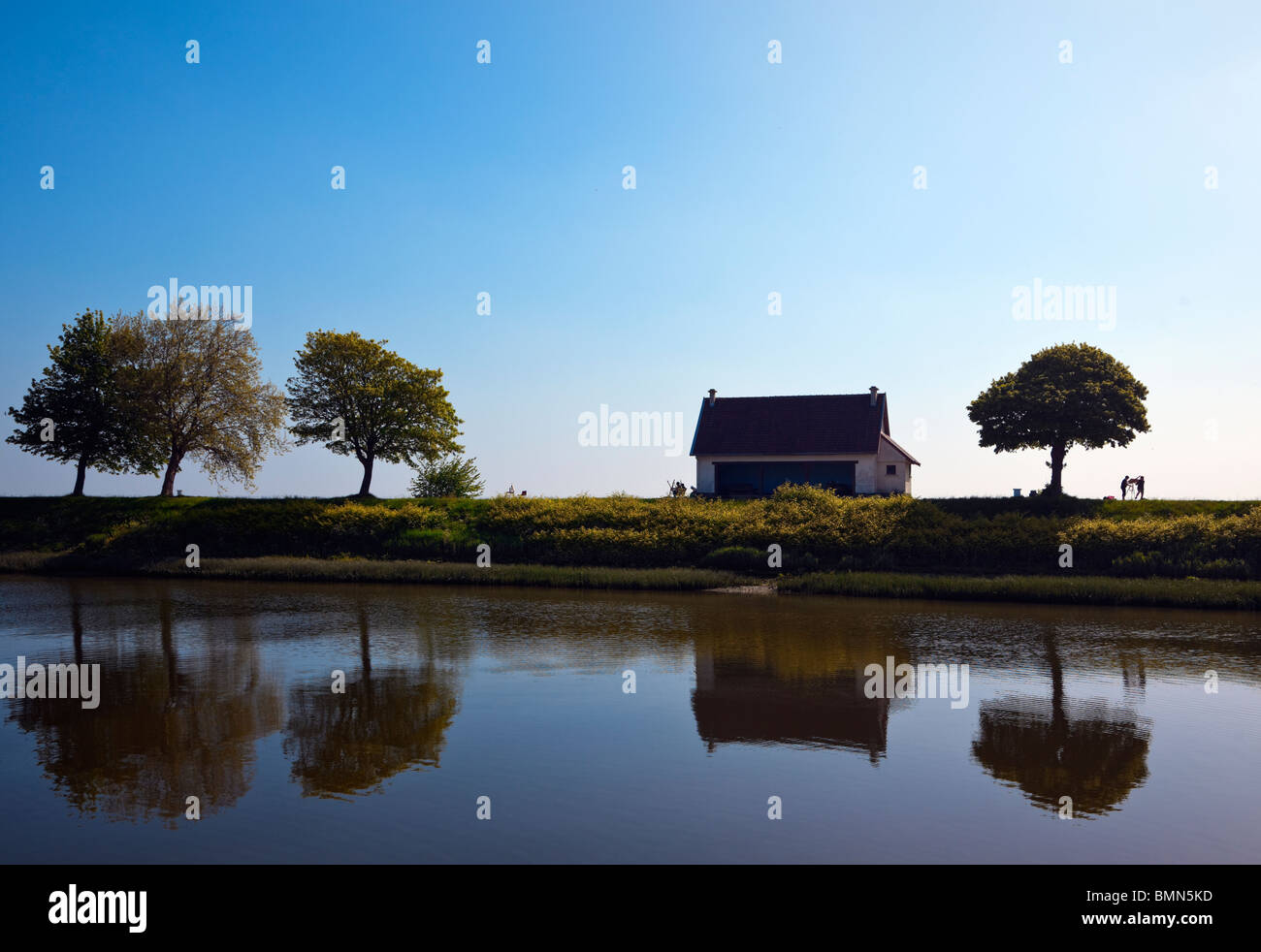 Peintres de paysages sur la Somme digue à Saint-Valery-sur-Somme Banque D'Images