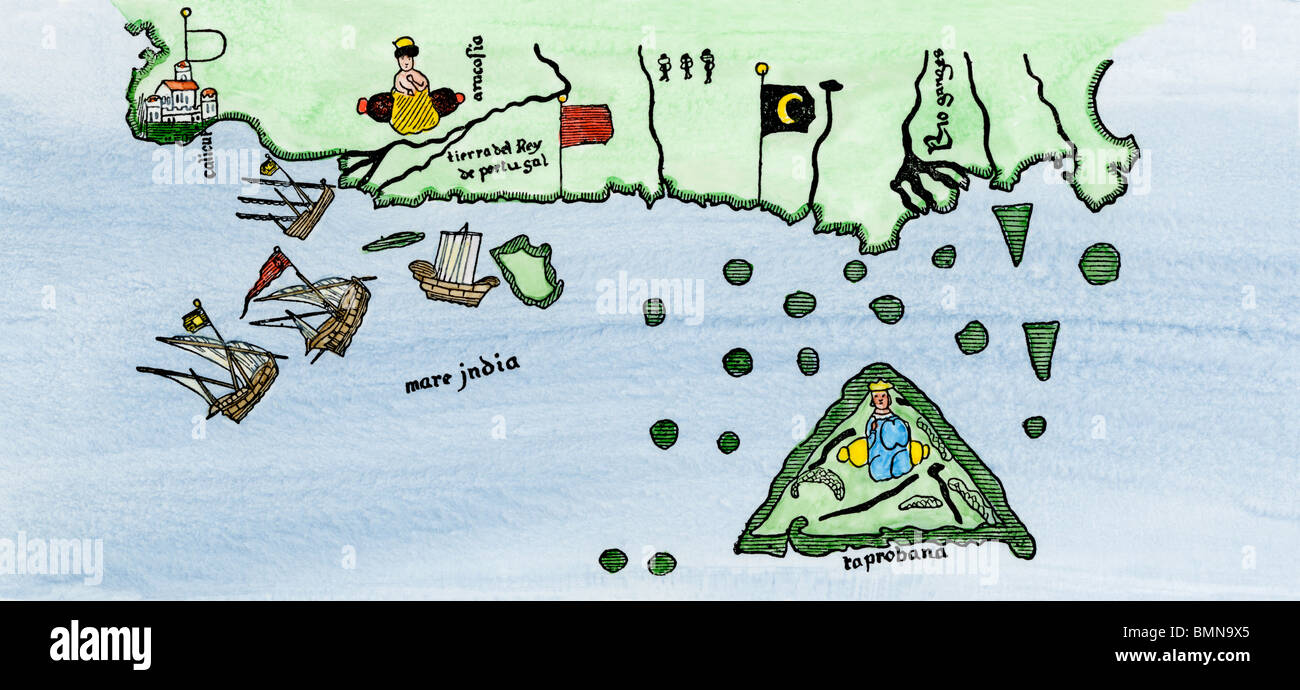 Calcutta et la côte sud de l'Inde, de Juan de la Cosa's map, 1500. À la main, gravure sur bois Banque D'Images