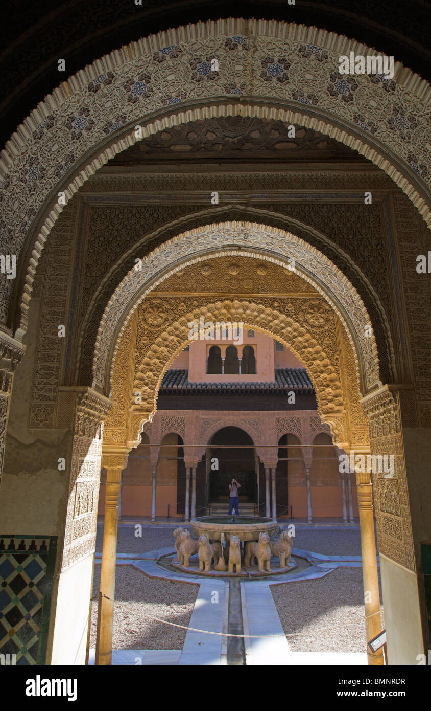 Palais de l'Alhambra, Patio de los Leones Banque D'Images