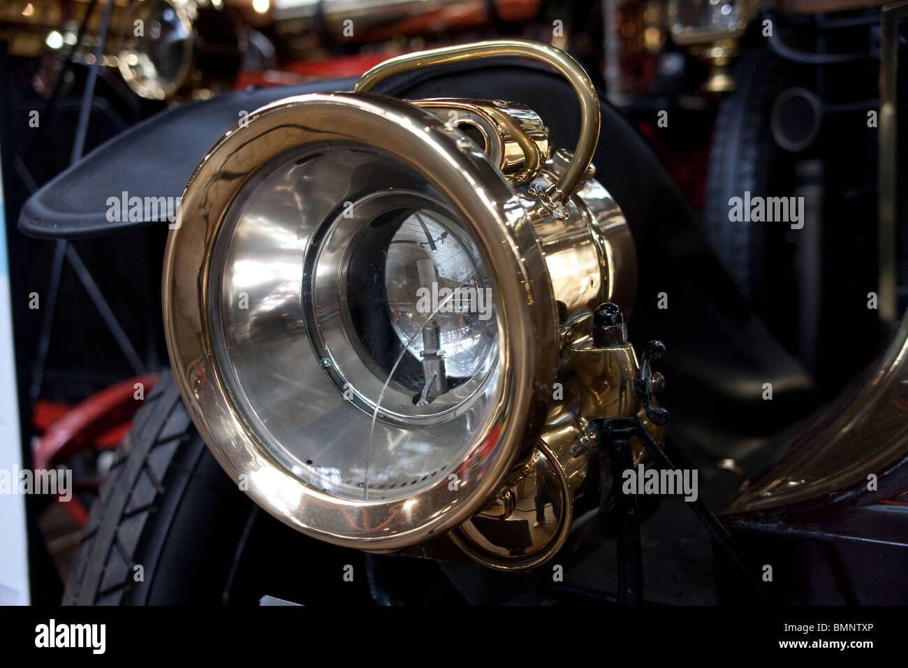 Les projecteurs en laiton sur Vintage, Voiture, Beaulieu Motor Museum, Royaume-Uni Banque D'Images