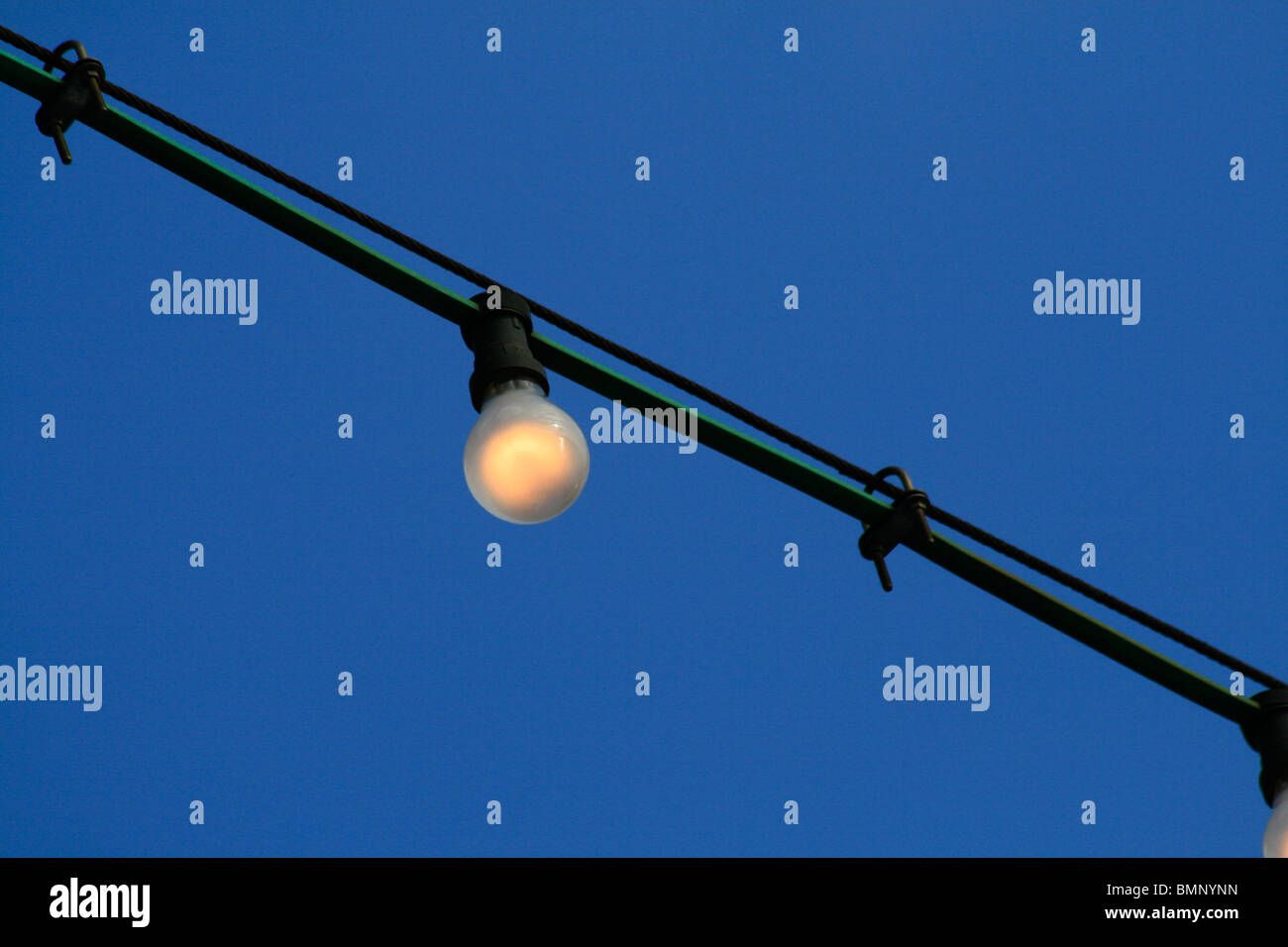 Ampoule unique contre le ciel bleu. Banque D'Images