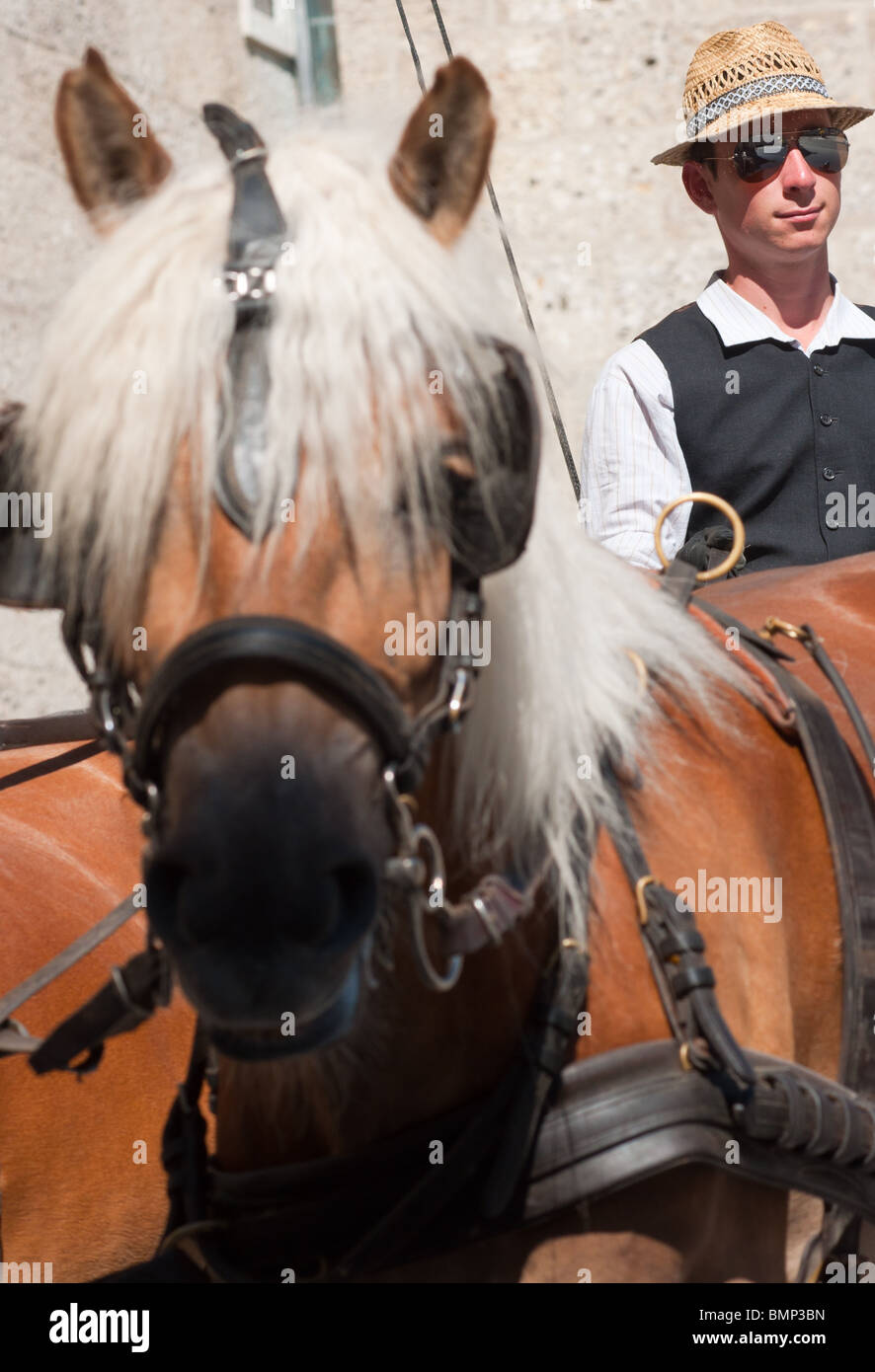 Calèches traditionnelles à Salzbourg, Autriche Banque D'Images