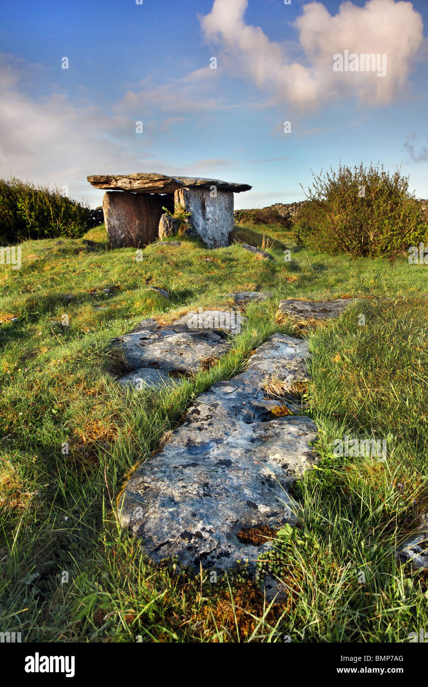 Gleninsheen tombe de coin. Le Burren dans le nord-ouest du comté de Clare, Irlande. Banque D'Images