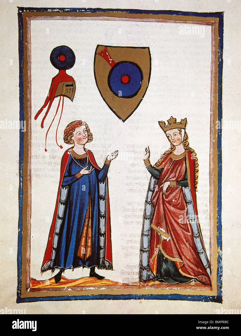 Poète autrichien Der Von Kürenberg (milieu du xiie siècle), le fait de parler à une dame. Le Codex Manesse. Banque D'Images