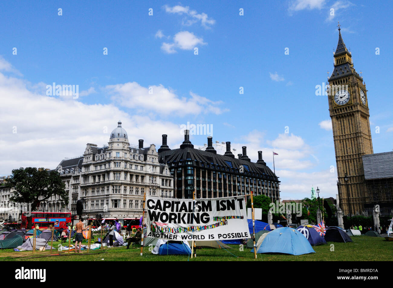 La démocratie guerre anti Village de protestation, Parliament Square, Westminster, London, England, UK Banque D'Images