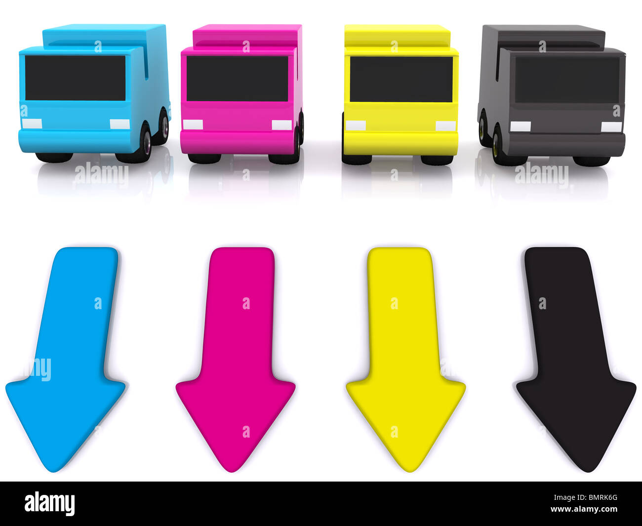 Voitures CMJN avec des flèches. 3D Banque D'Images