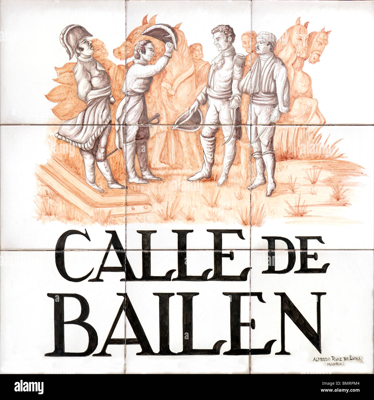 Madrid, Espagne. Sol carrelé traditionnel Street Sign. Calle Bailen (par Alfredo Ruiz de Luna / Madrid) Banque D'Images