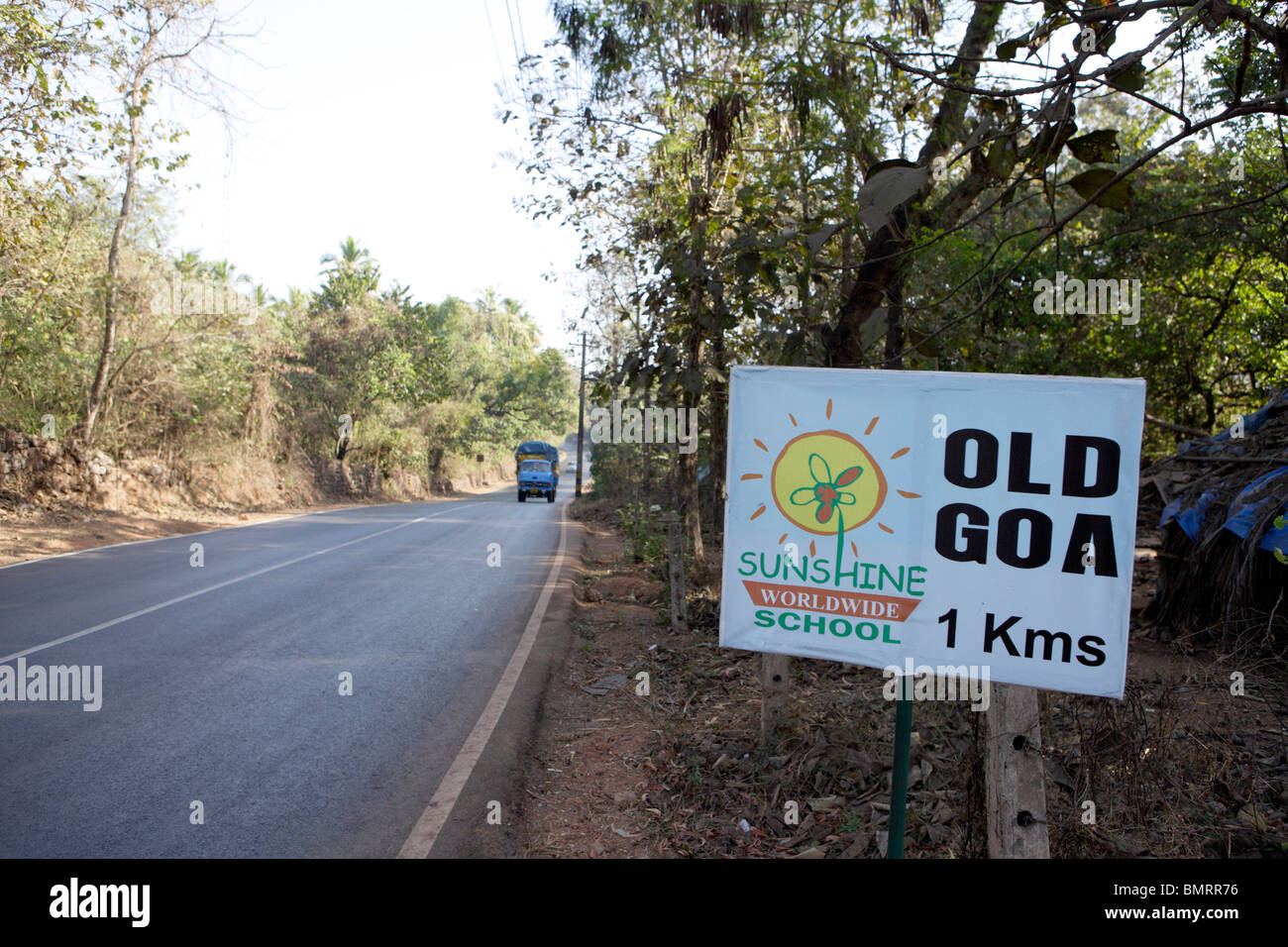 Panneau routier ; Site du patrimoine mondial de l'UNESCO ; Old Goa Velha Goa ; Inde ; Banque D'Images