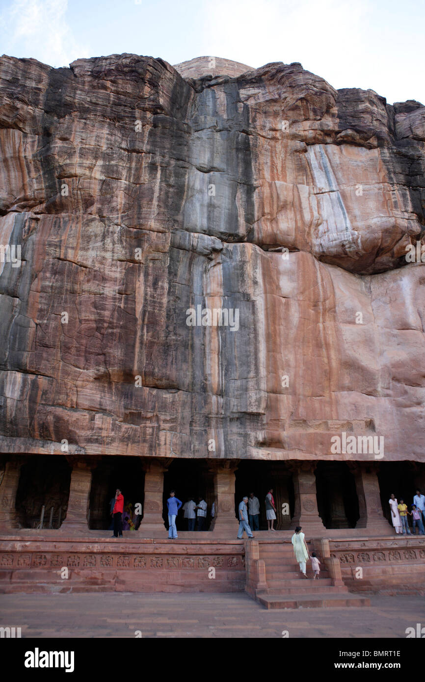Badami, Chalukya, Cave 3, dédié à Vishnou, Rock Cut Cave Temple, District Bagalkot ; l'État du Karnataka, du plateau du Deccan, en Inde Banque D'Images