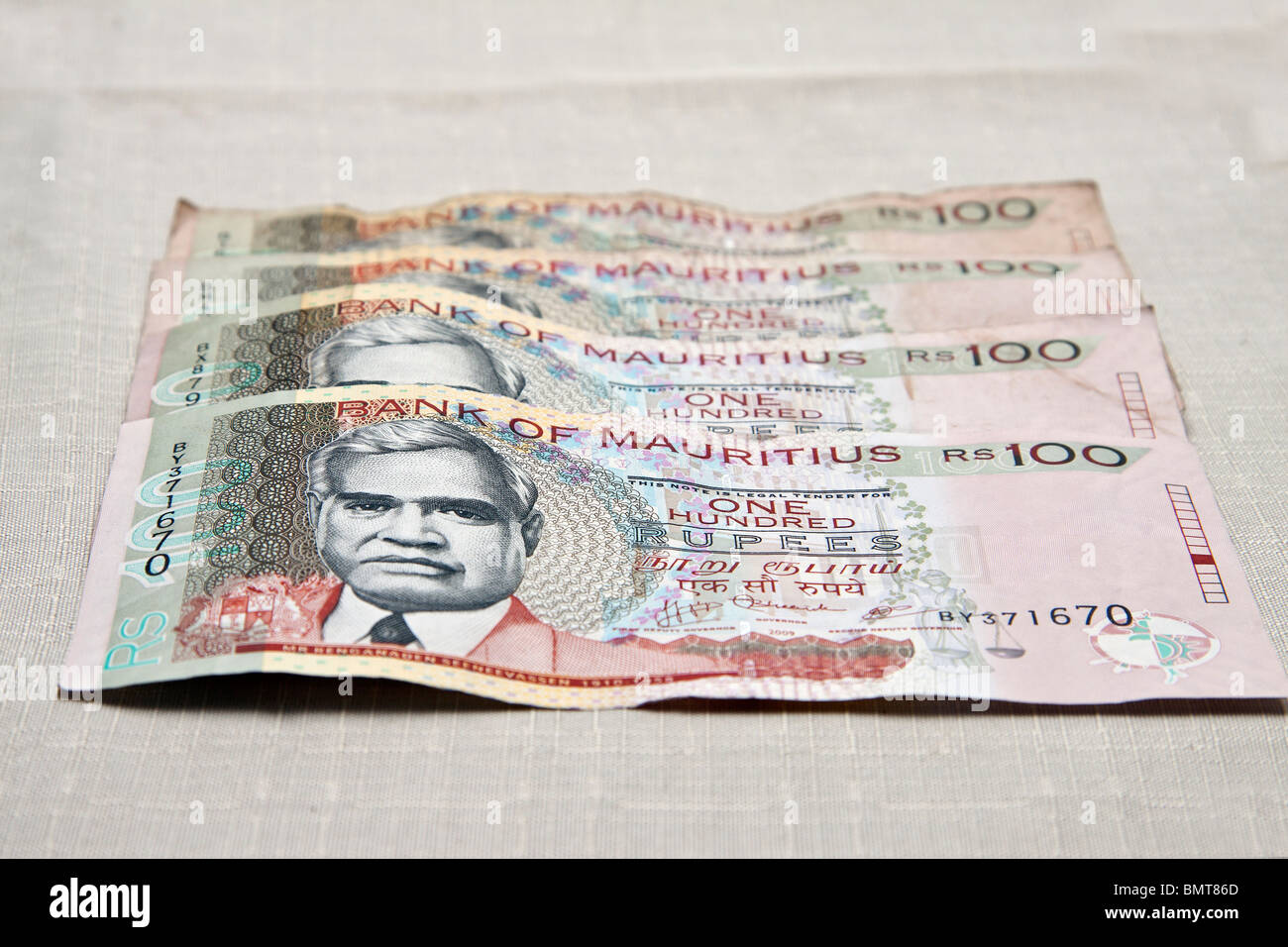 Monnaie mauricienne,cent roupies notes. Banque D'Images