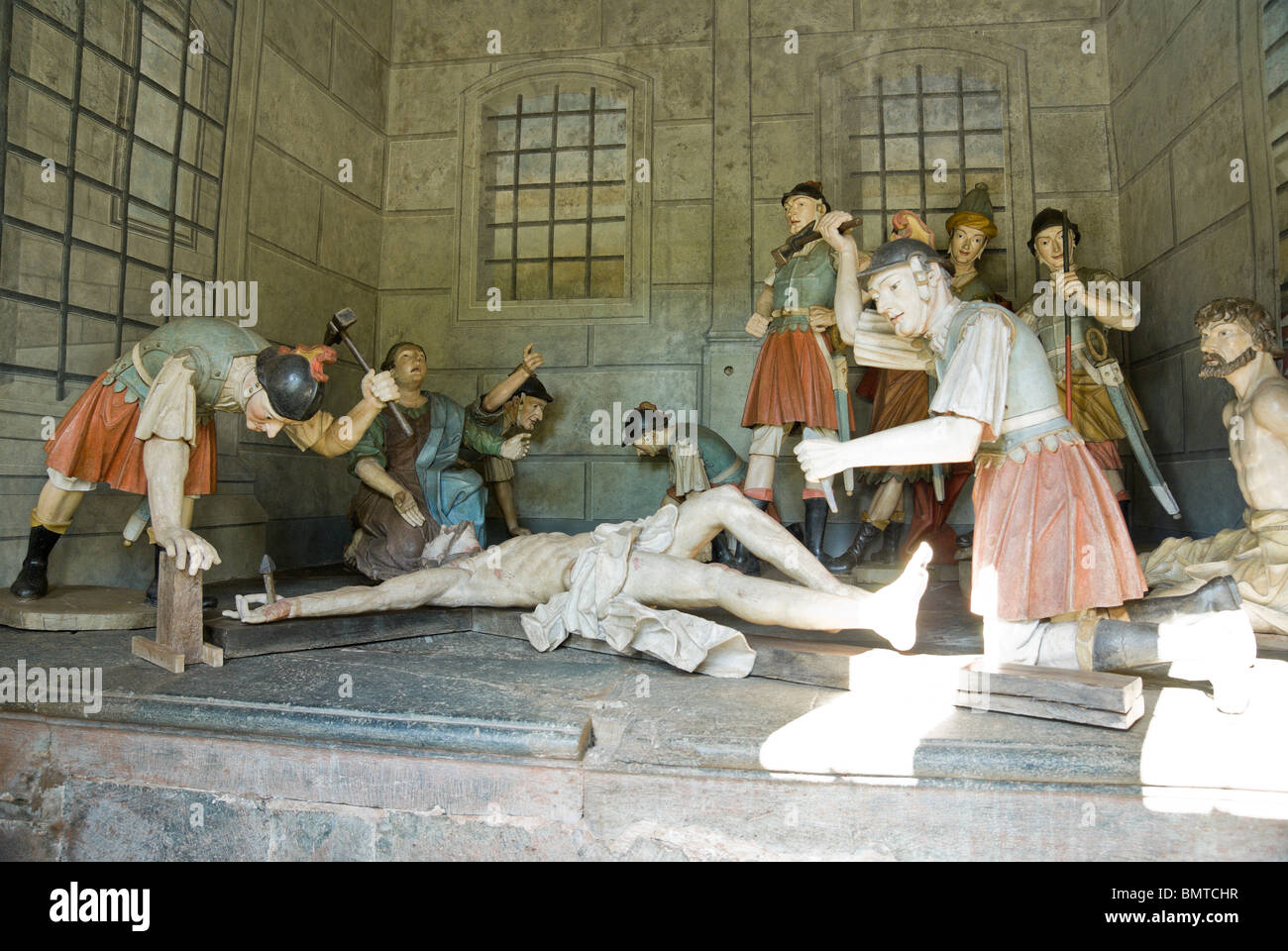 «Flagelação e Coroação de espinhos', deuxième du 6 pièces sculptées par l'Aleijadinho, dans le Santuário do Bom Jesus de Matosinhos Banque D'Images