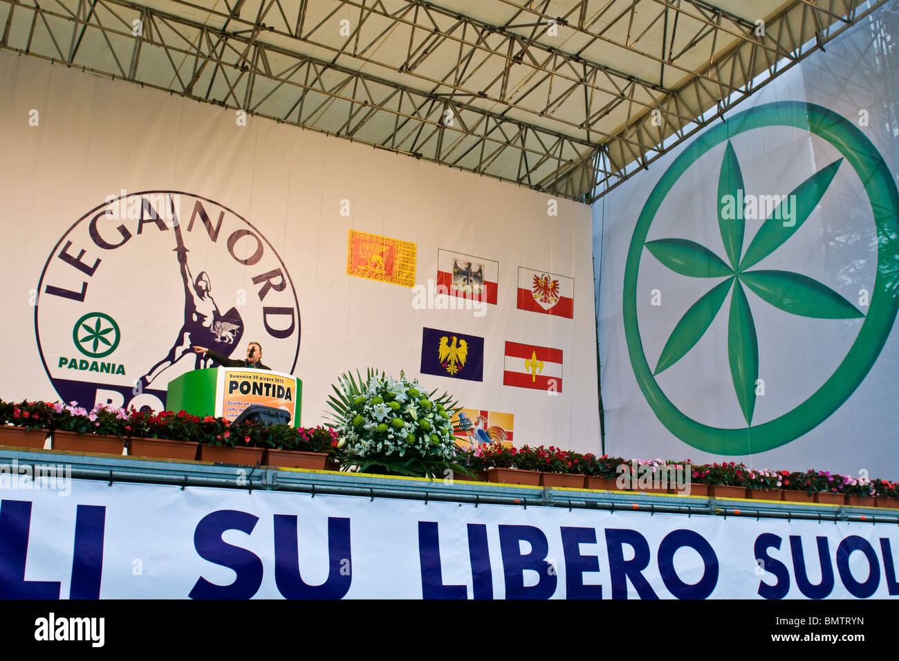 Ettore Pirovano, président de la province de Bergame, passe Lega Nord, Pontida, Bergame, Italie province Banque D'Images