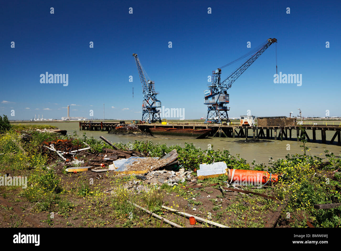 Site industriel désaffecté de lavage du charbon à quai, Sheppey. Banque D'Images