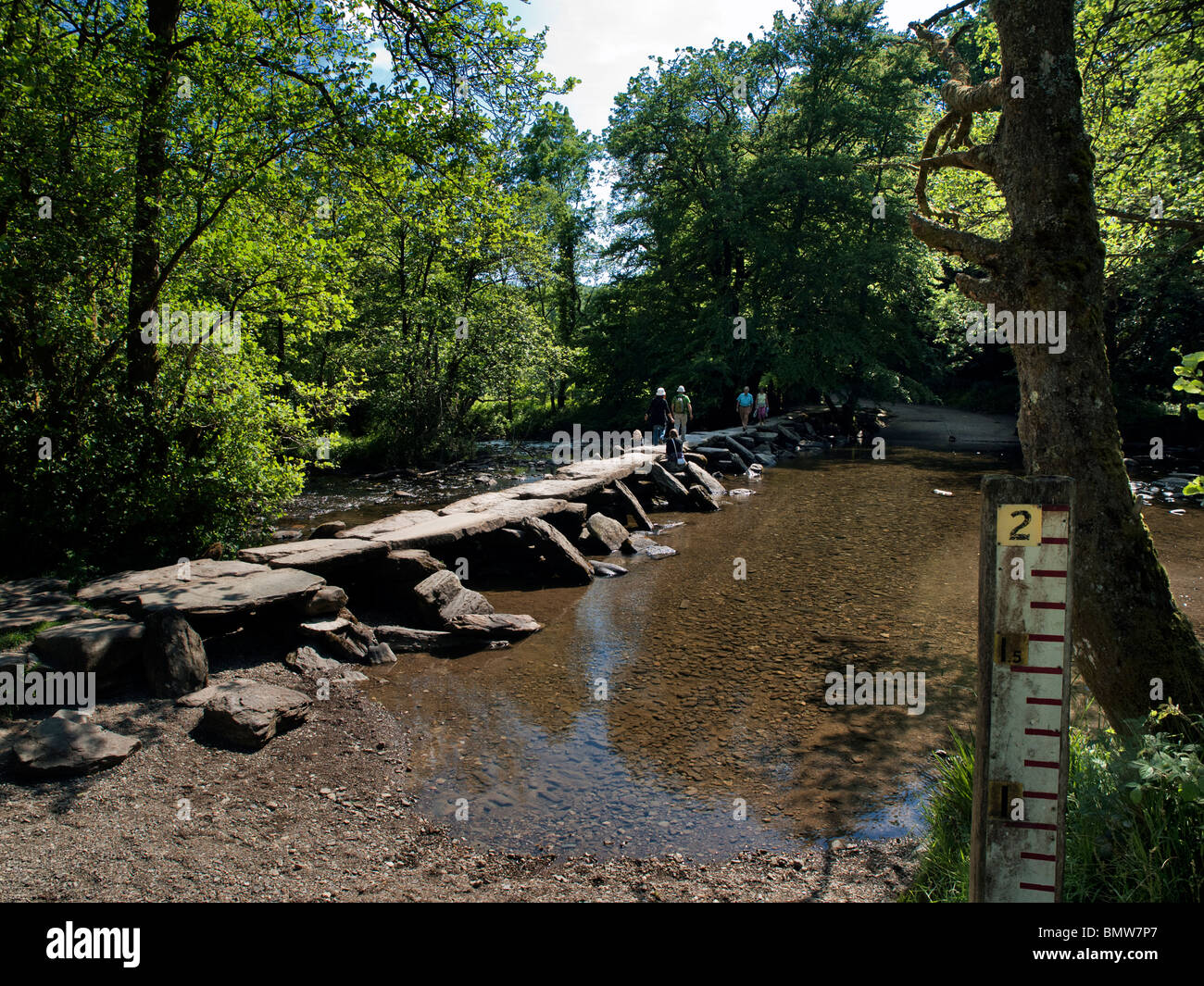 Étapes Tarr, ancienne passerelle au-dessus de la rivière Barle, Exmoor, Somerset, UK Banque D'Images