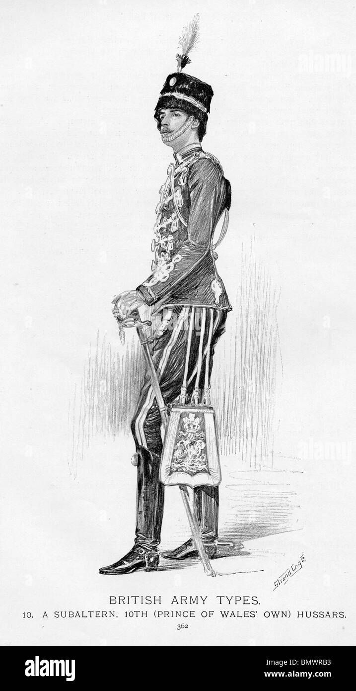 Types de l'armée britannique n° 10. 10e hussards subalterne Banque D'Images
