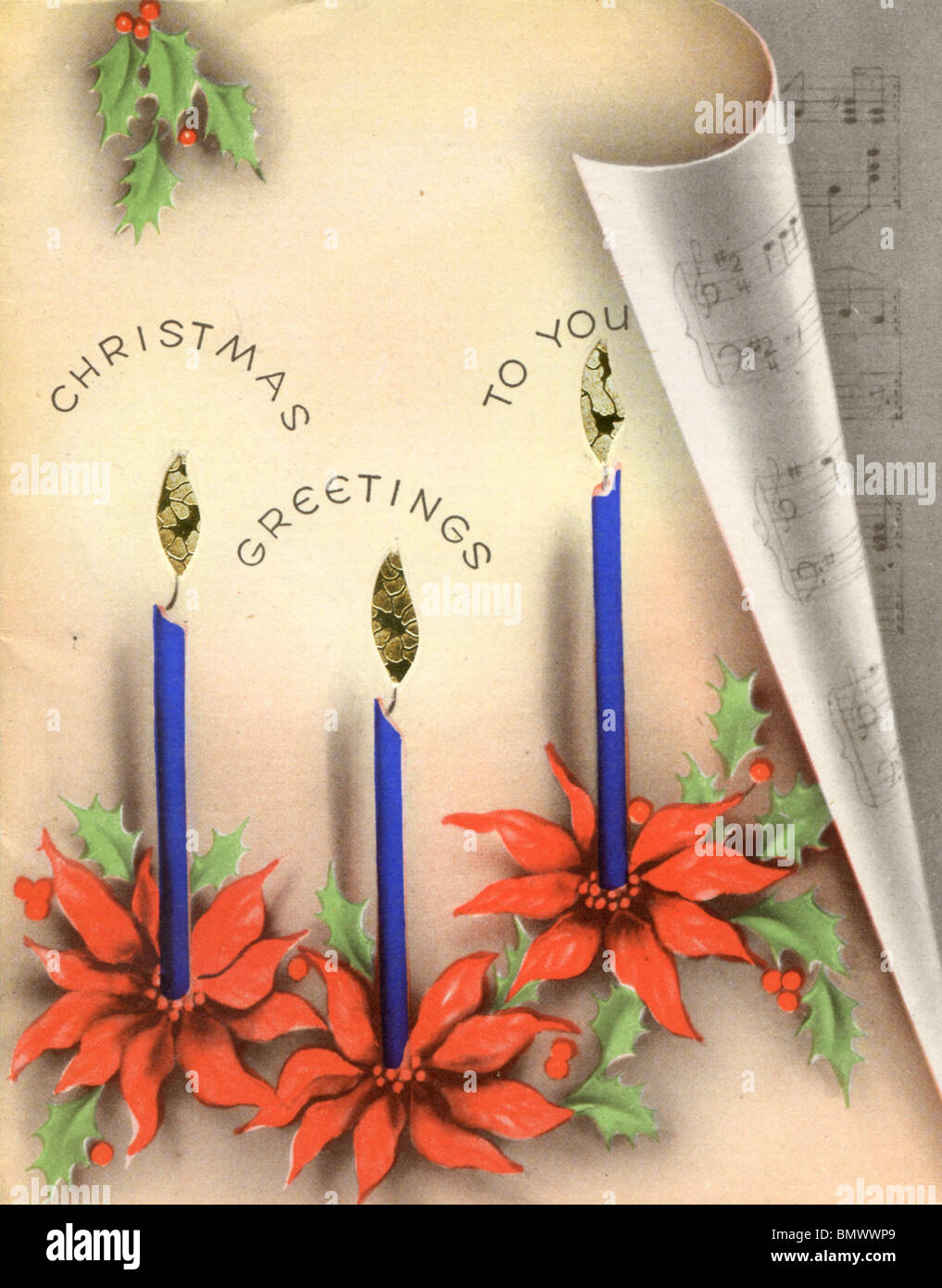 Carte de Noël - Bougies et Song Sheet Banque D'Images