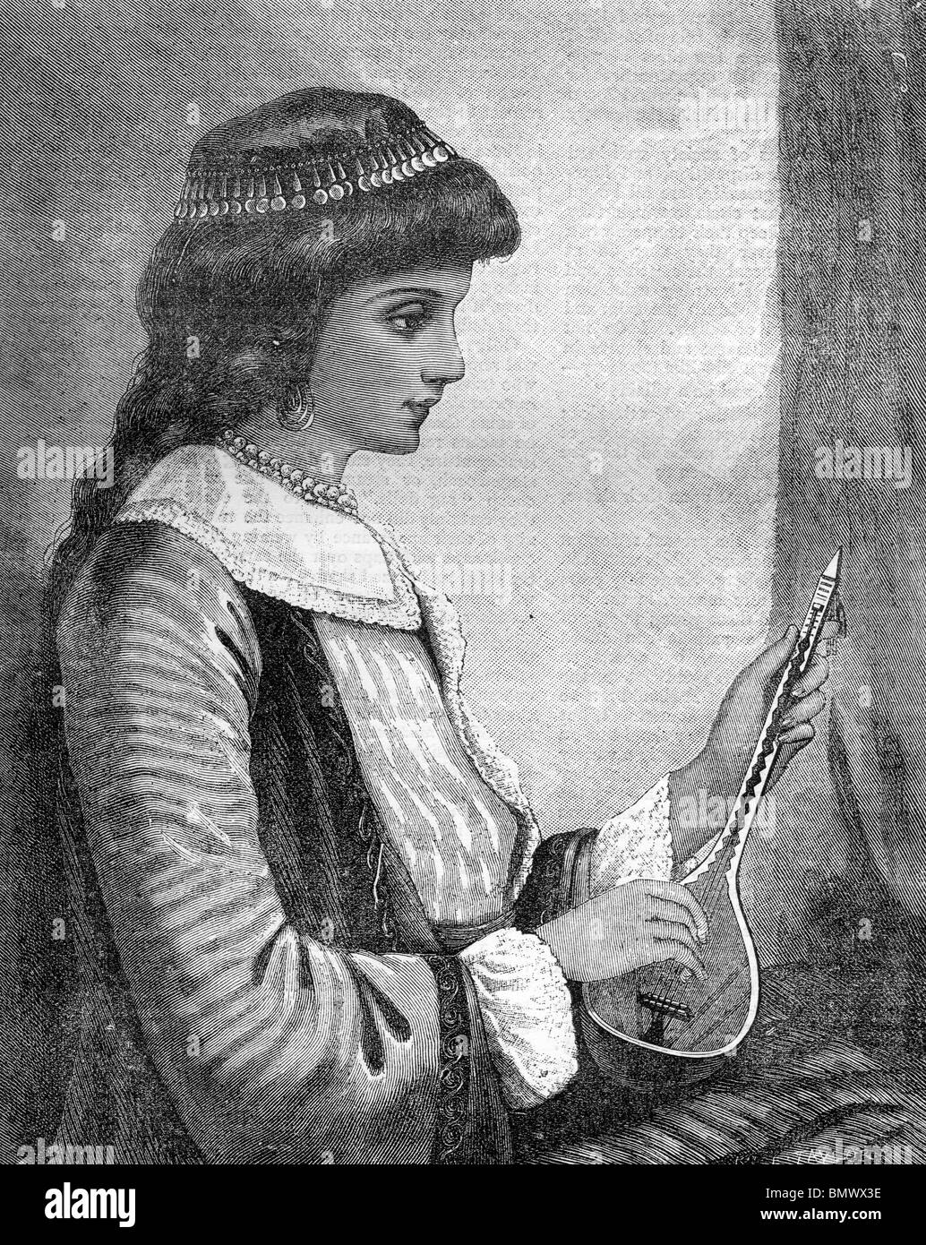 Femme jouant du banjo Banque D'Images