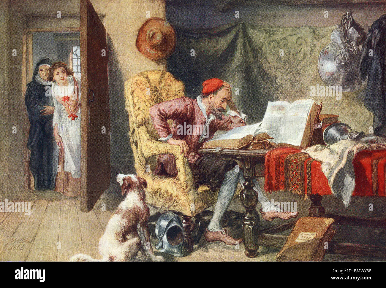 Don Quichotte dans son étude Banque D'Images