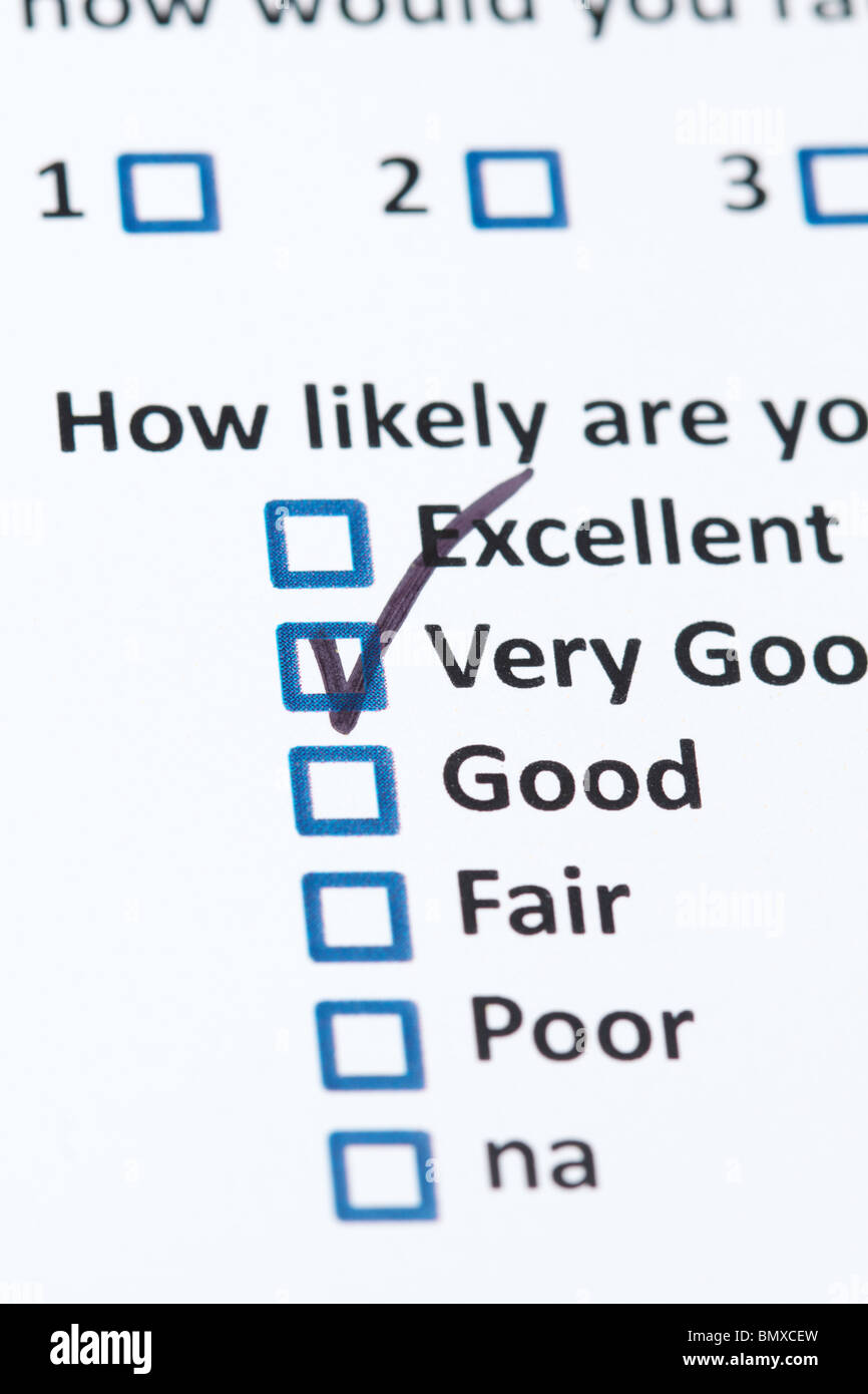 Un questionnaire d'enquête de satisfaction client avec des cases Banque D'Images